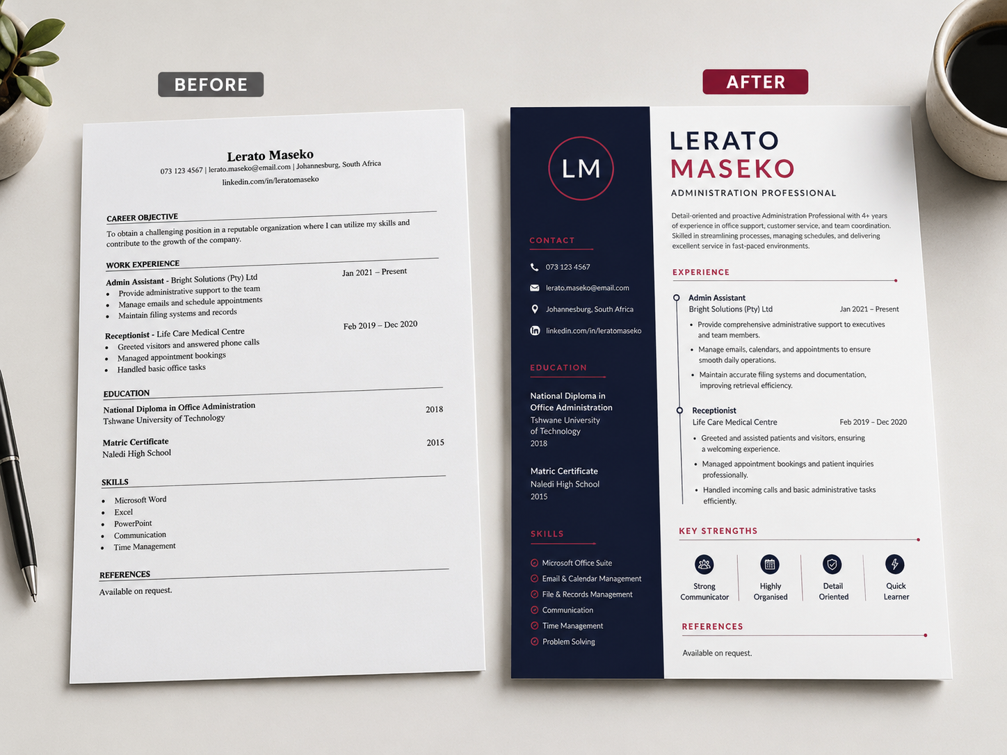 CV revamp before and after portfolio example